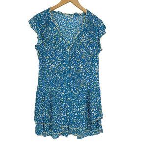Poupette St Barth Nada Blue Floral Mini Ruffle Dress Medium